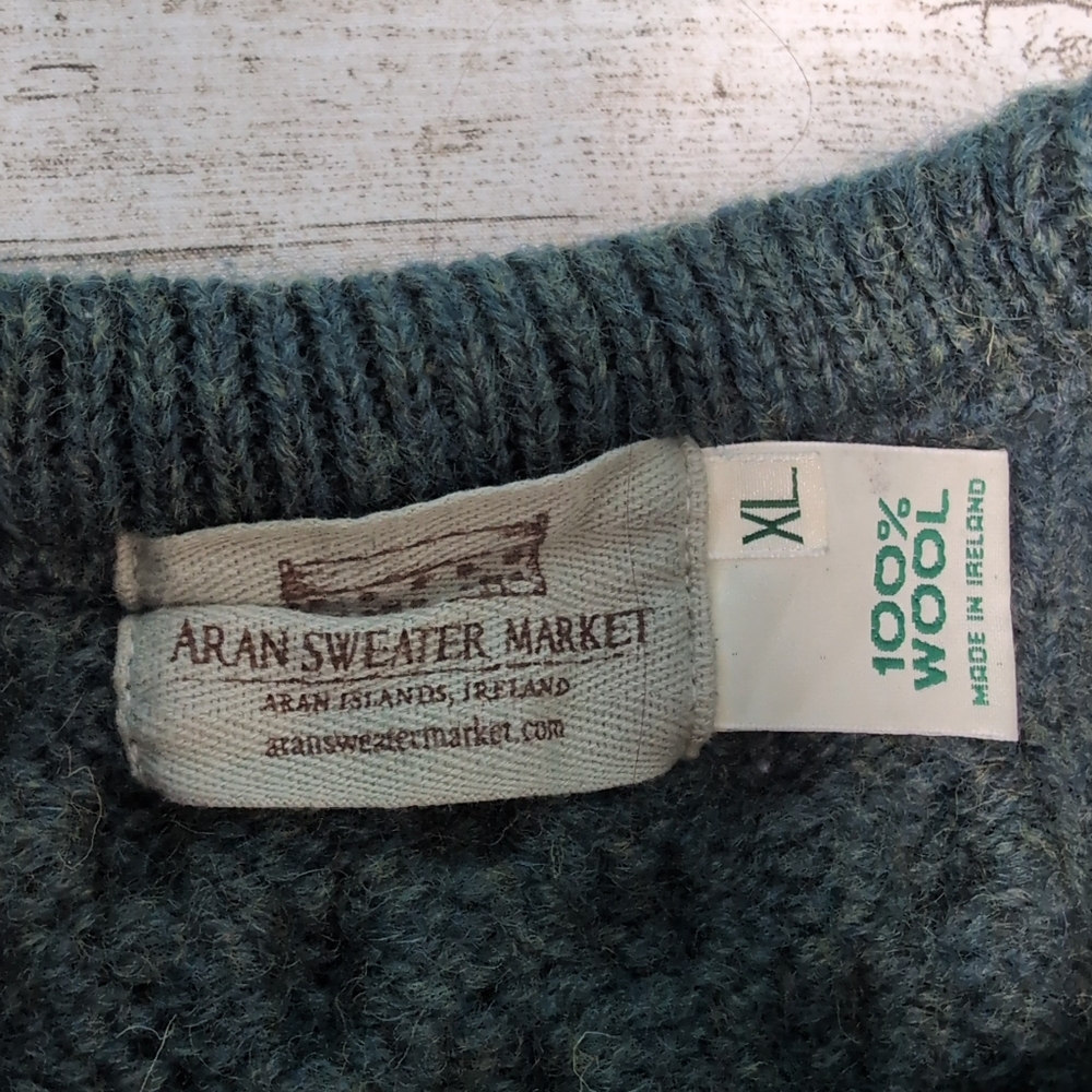Aran Sweater Market 100% Wool Green Fisherman Sweater Size XL - Picture 4 of 7